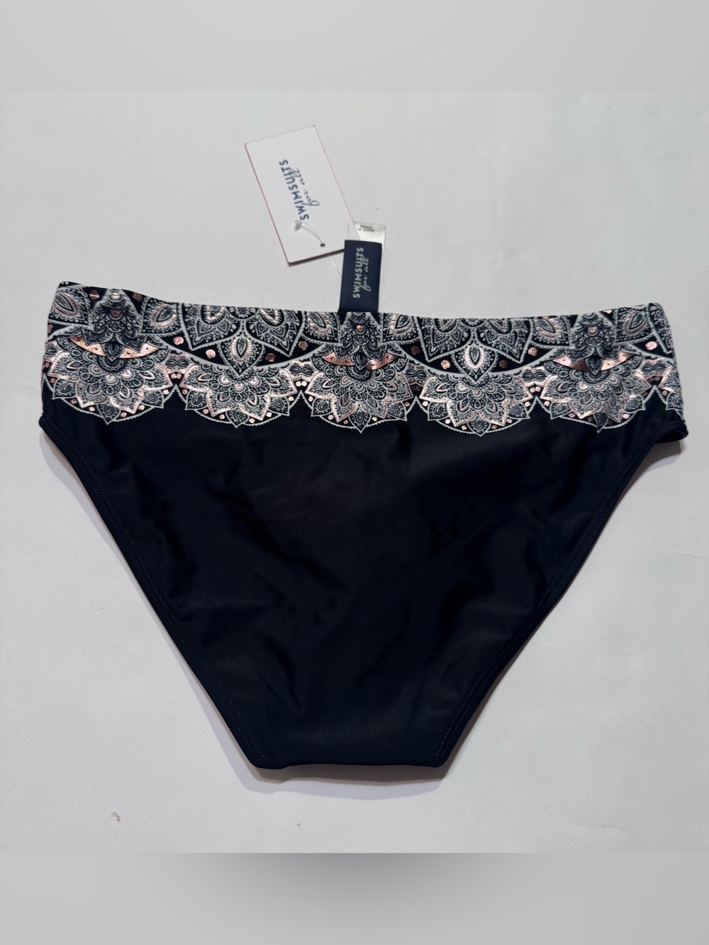 Swimsuits For All Womens Bikini Bottoms Black White & Rose Gold Foil 8 NEW NWT